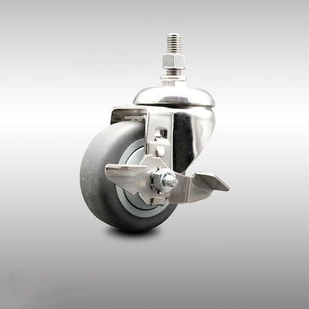 Service Caster 3.5 Inch 316SS Thermoplastic Rubber 1/2 Inch Threaded Stem Caster with Brake SCC SCC-SS316TS20S3514-TPRB-TLB-121315